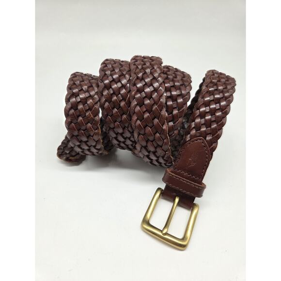 Polo Ralph Lauren Men’s Braided Woven Leather Belt – Brown, Size 54 Brass Buckle - Picture 3 of 4